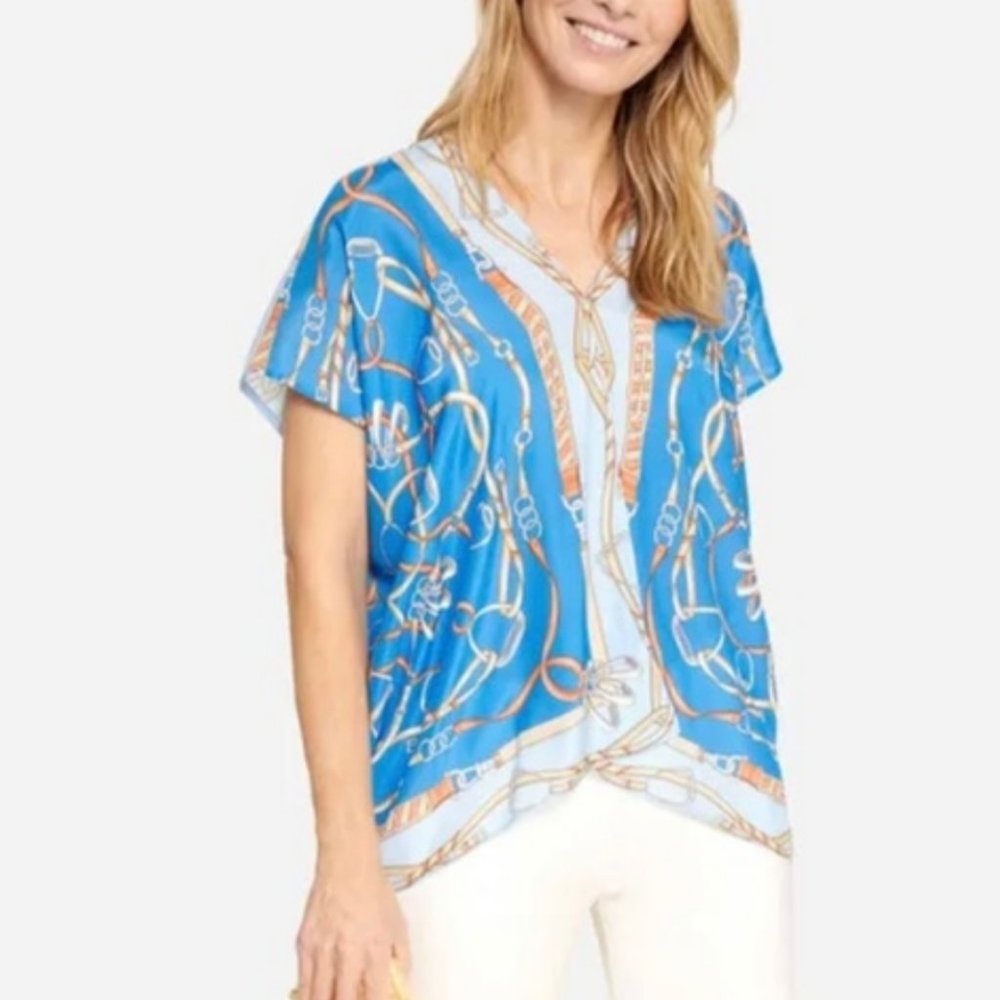 WORN ONCE J. McLaughlin Adair Silk Scarf Top in Neo Ascot Size M